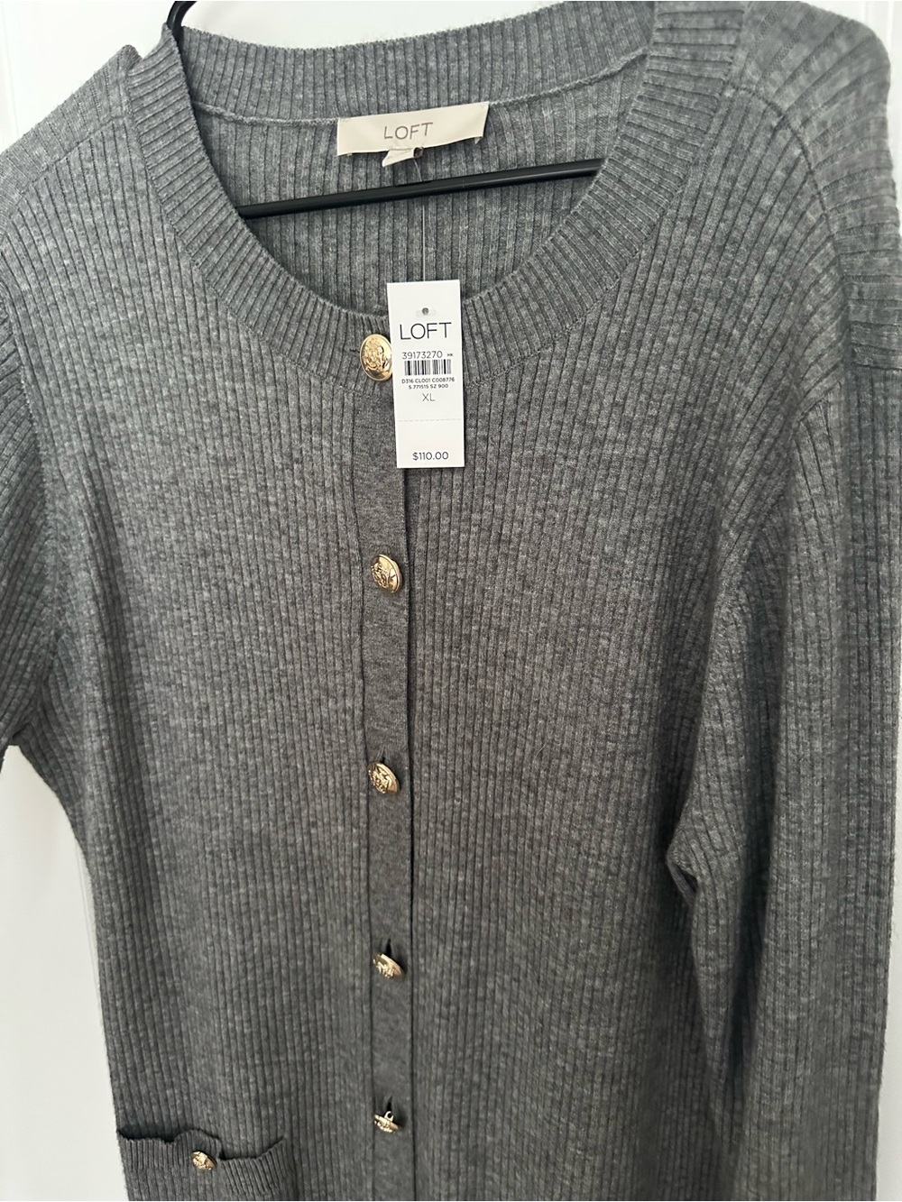 LOFT Charcoal Gray Ribbed Knit Button-Front Sweater Dress | XL | NWT - Picture 6 of 6
